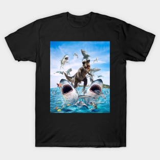 Dinosaur Riding Sharks T-Shirt